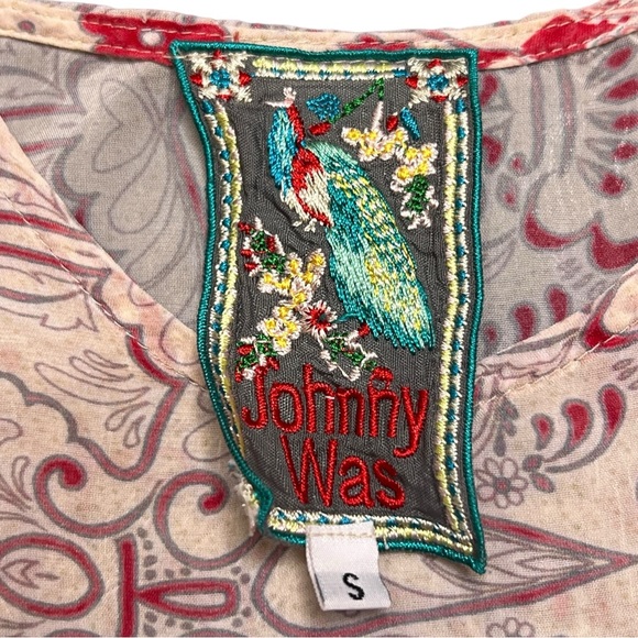 Johnny Was Red & Cream Floral Paisley Print Tunic Top Size Small - Picture 7 of 8